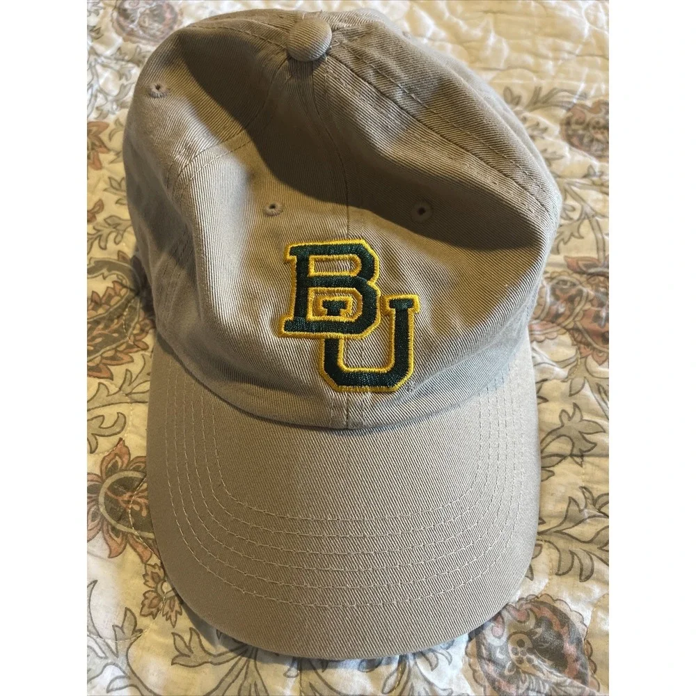 BU Green Yellow Bears Embroidered Baylor University Khaki Adjustable Hat Cap‎